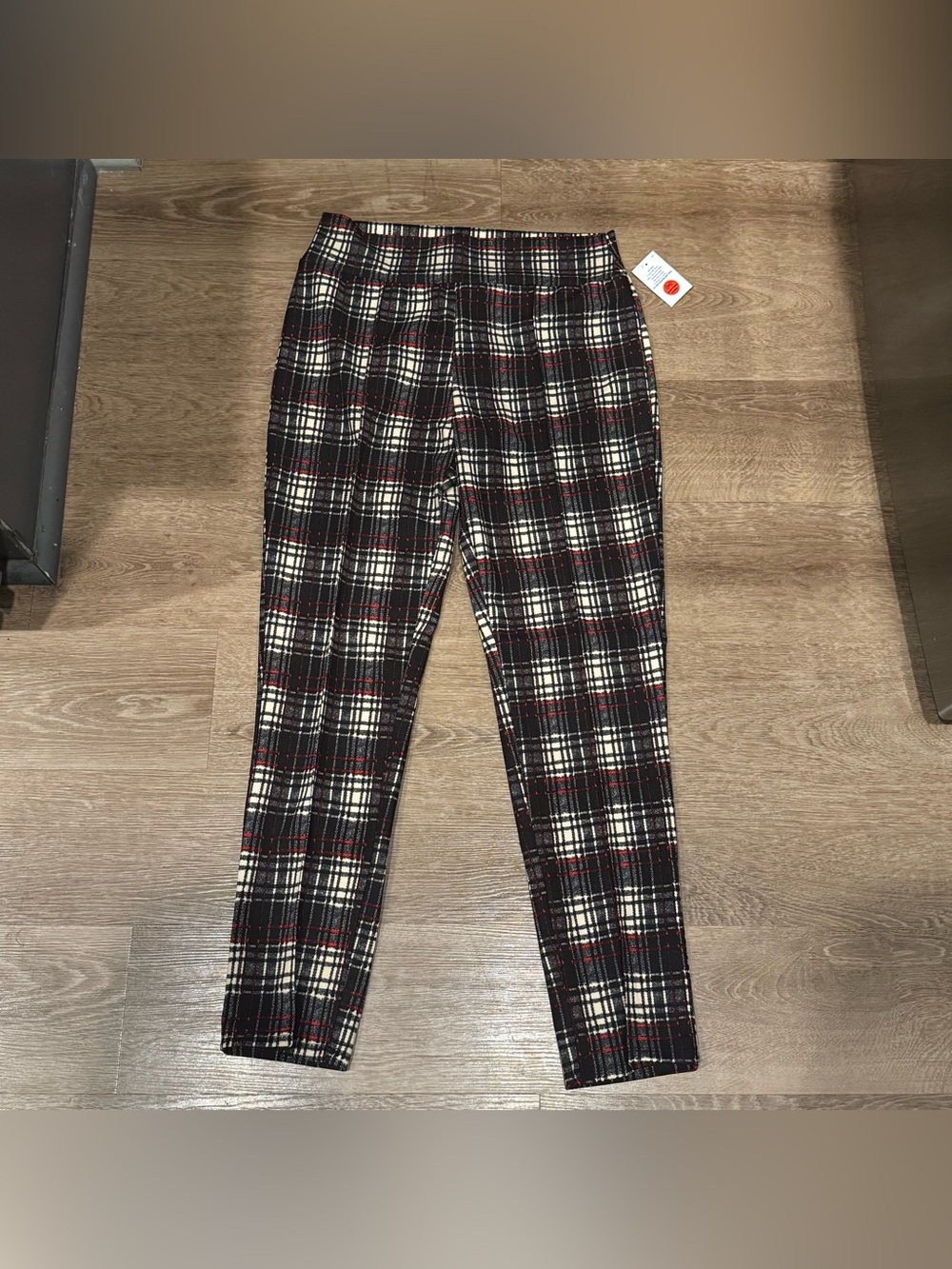 Rainbow Plaid Cropped Ankle Pants - Black, Ivory & Red Accents